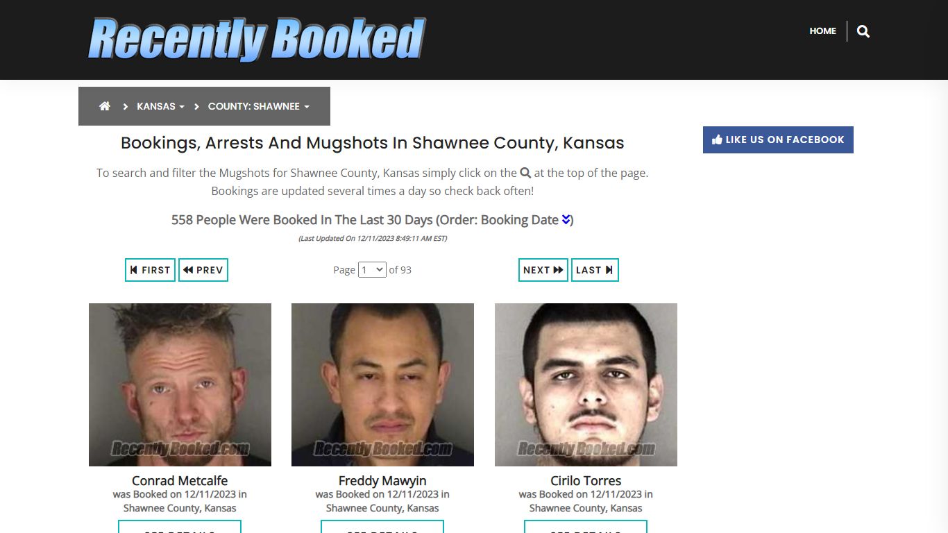 Bookings, Arrests and Mugshots in Shawnee County, Kansas - Recently Booked